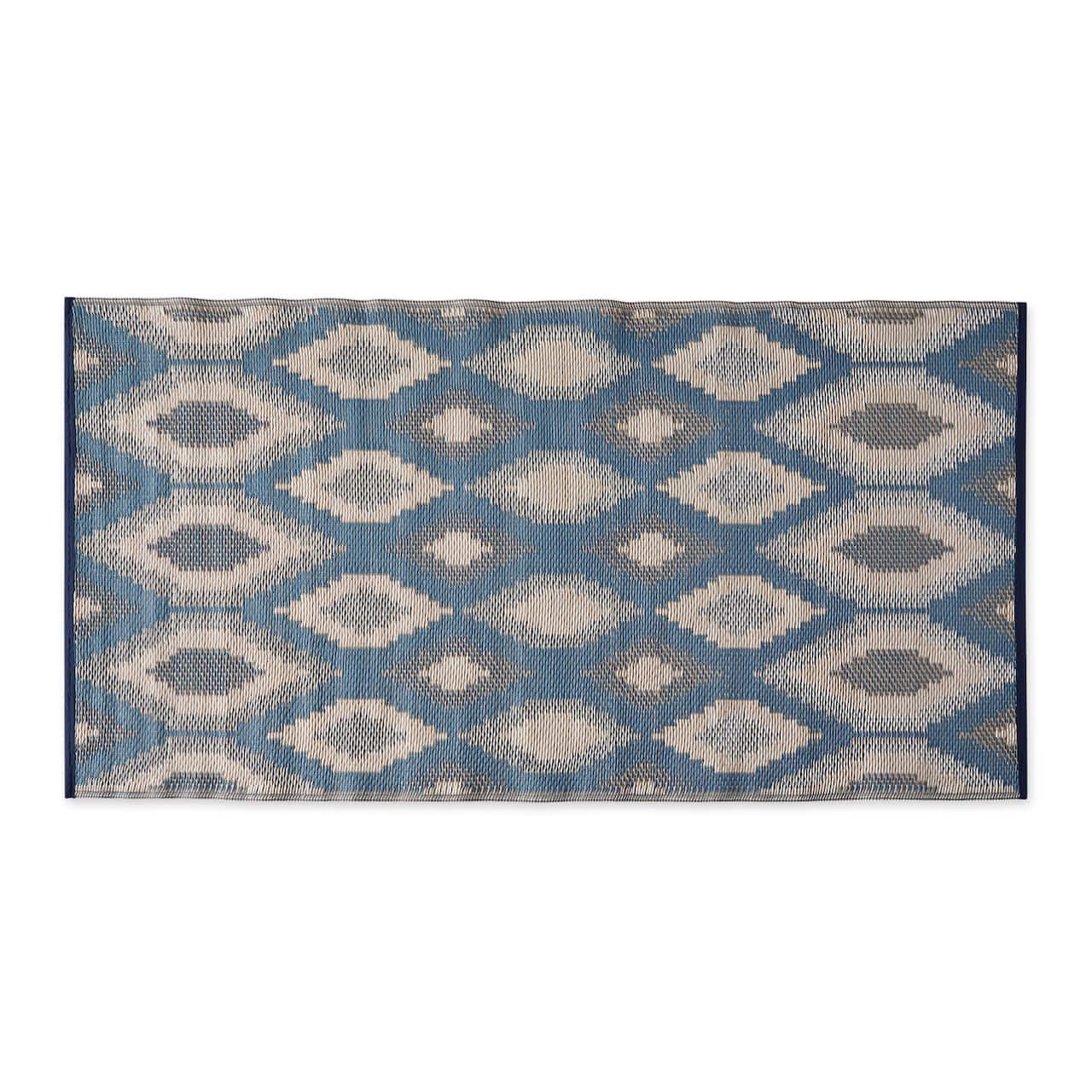 Blue and Gray Ikat Outdoor Floor Runner 3ft. x 6ft.
